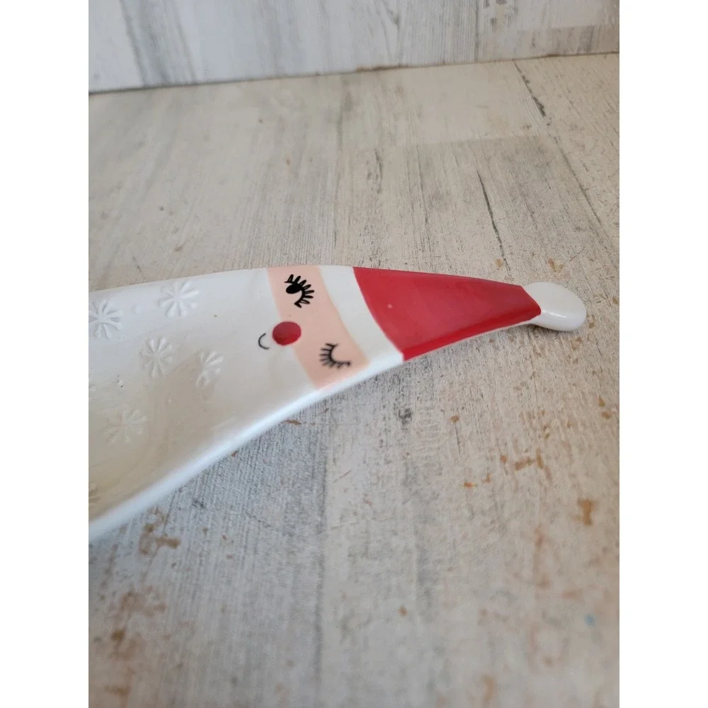 Santa Claus winking vintage spoon rest ceramic Xmas snowflake ceramic kitchen